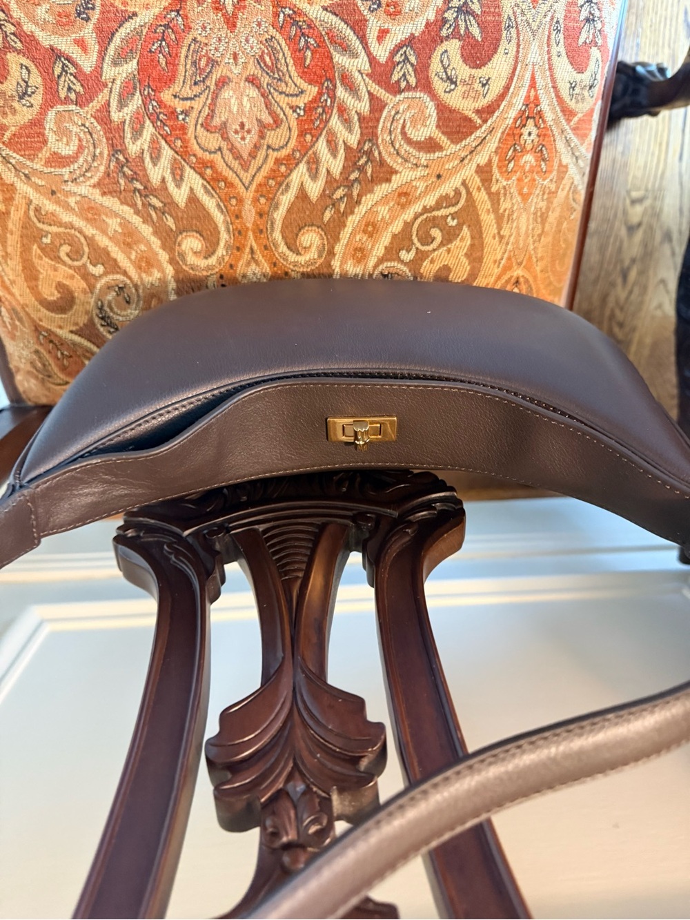 J.McLaughlin NWOT Cocoa Brown Leather handbag. Top bamboo latch closure. - Picture 15 of 15
